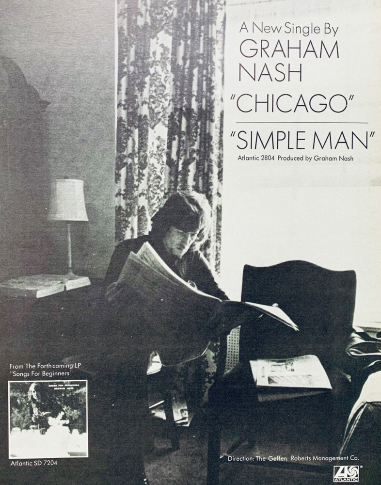 GRAHAM NASH  1971 vintage POSTER ADVERT CHICAGO SIMPLE MAN Atlantic CSN&Y