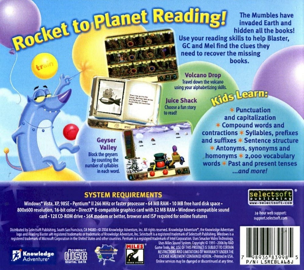 Reading Blaster Age 6-8 Edutainment for Adventurous Minds PC Software Sealed New