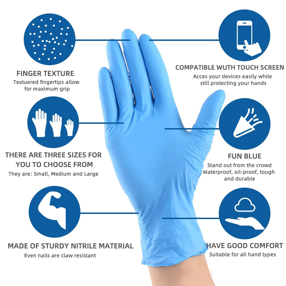 Blue Nitrile Disposable Gloves 3 Mil, Latex & Powder Free