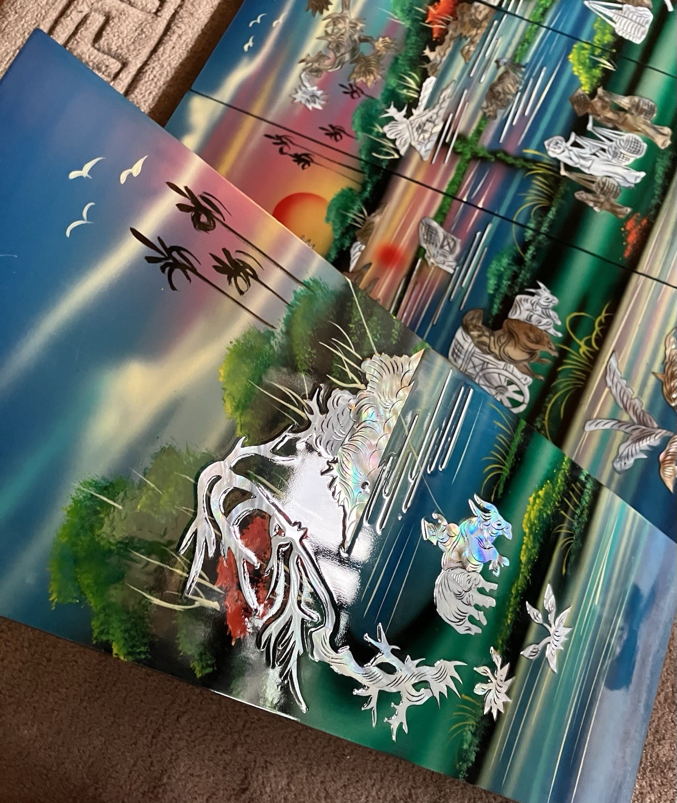 4-panel Handcrafted Vietnamese Lacquer And Mother Of Pearl Inlay Wall Art: 19X30