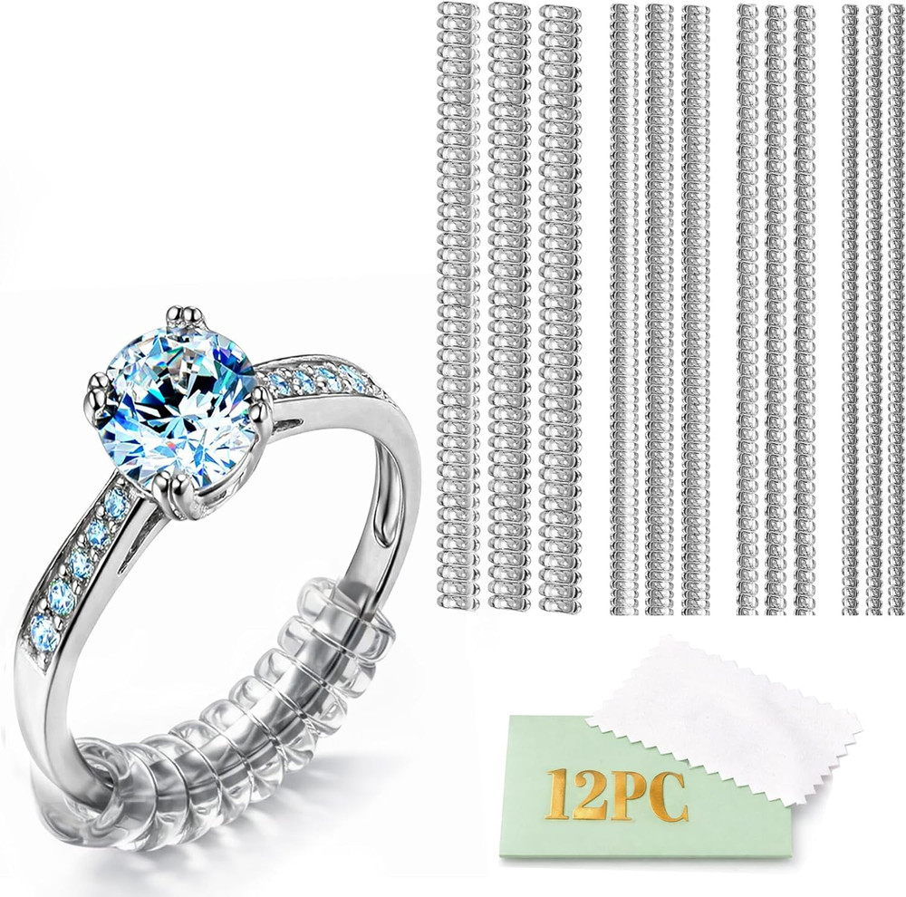 Ring Sizer Adjuster for Loose Rings – 12 Pack Invisible Ring Guards, Clear Ring