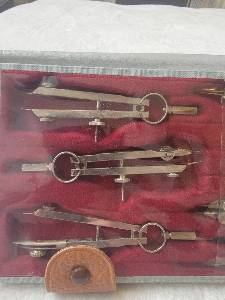 Tacro Vintage Drafting Tool Drawing Set With Case 2227 Engineering Set Compass