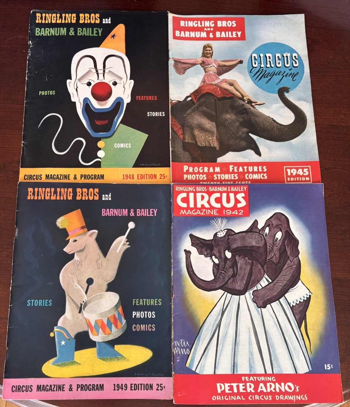 Vintage Ringling Bros Barnum Bailey Circus Programs 1942 1945 1948 1949 Lot Arno