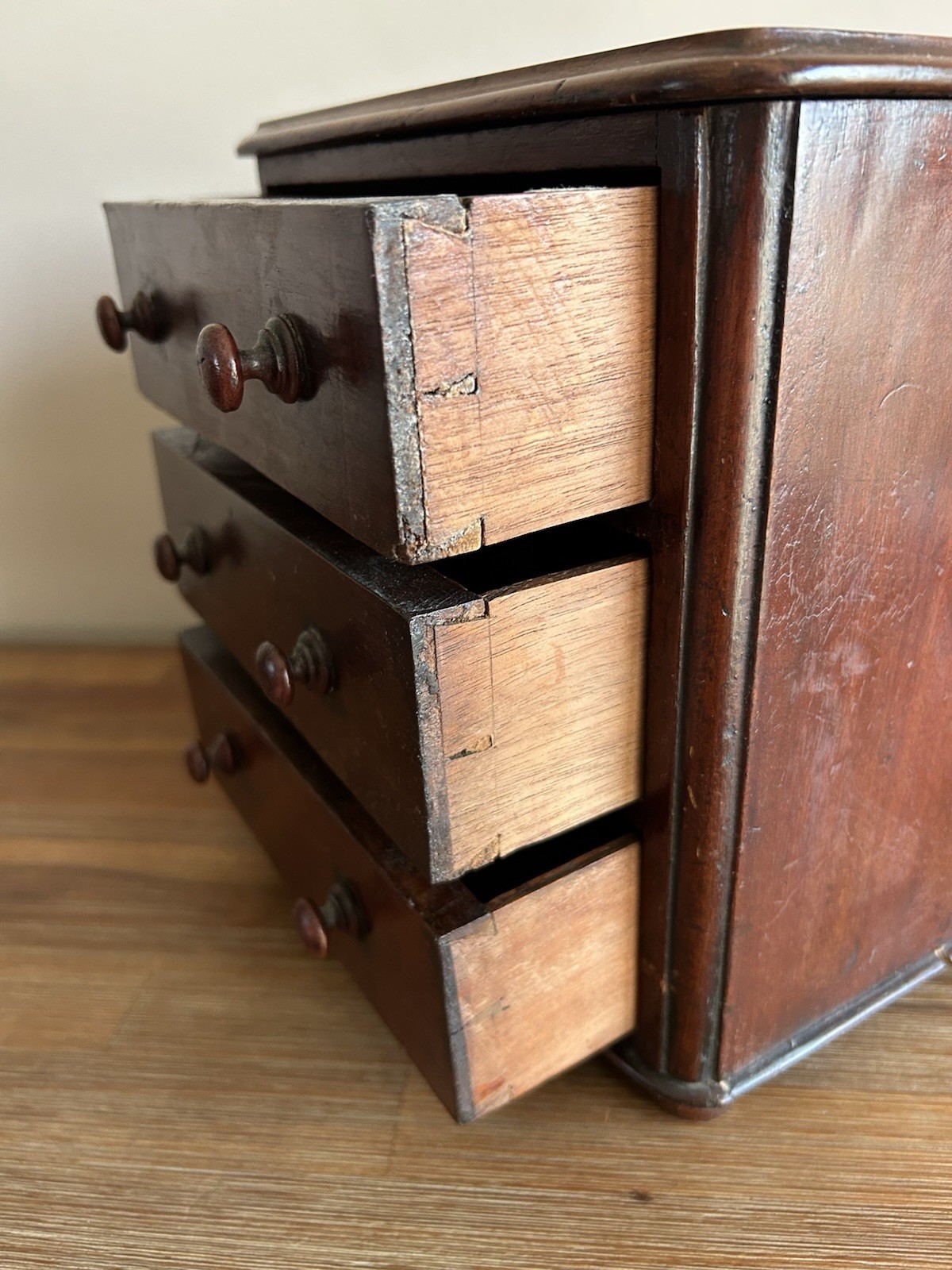 Rare 19th C. Pair Miniature Apprentice Piece Desk Top Mahogany Chest Of Drawers