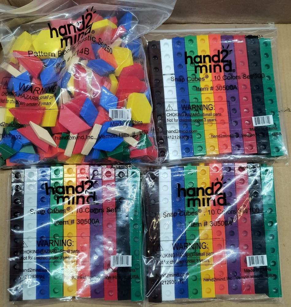 Hand2Mind Math Manipulatives Pattern Blocks 4414B Snap Cubes 30500A