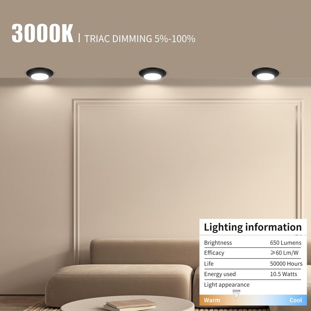 4 Inch Black LED Disk Light Dimmable Flush Mount Ceiling Light 10.5W 650Lm 30