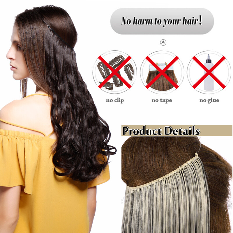 100% Real Natural as Human Invisible Wire in Hair Extensions One Piece & Ring US