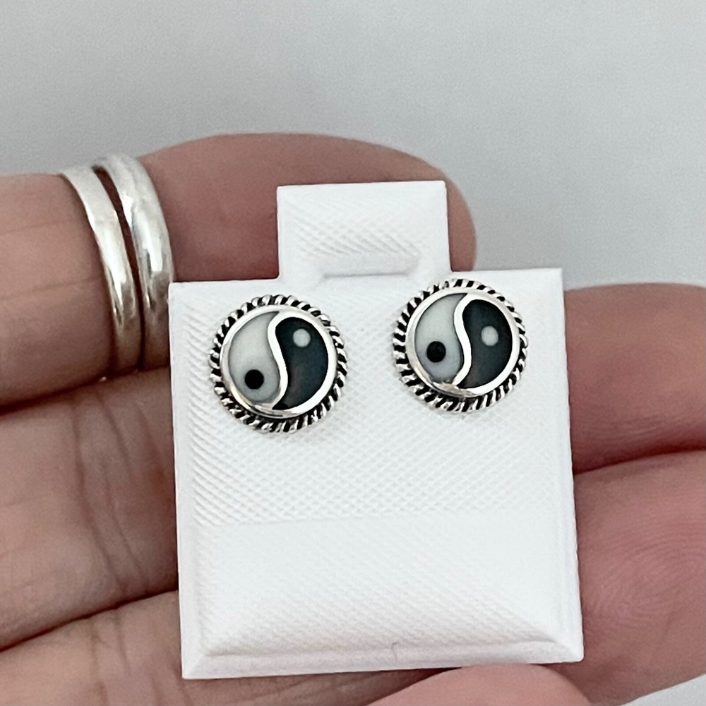 Sterling Silver Yin and Yang Earring with Braid, Silver Earrings, Stud Earring