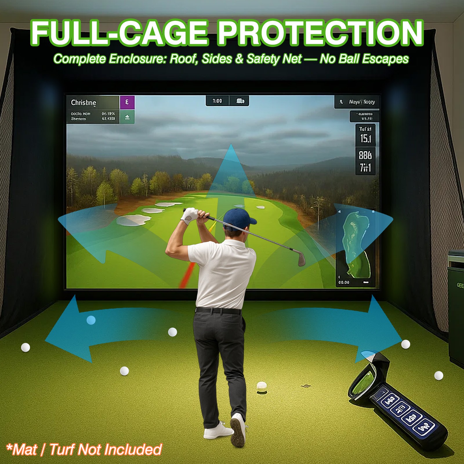 10 × 8 ft Enhanced Edition Golf Simulator Enclosure Nets Sturdy Indoor Golf Cage