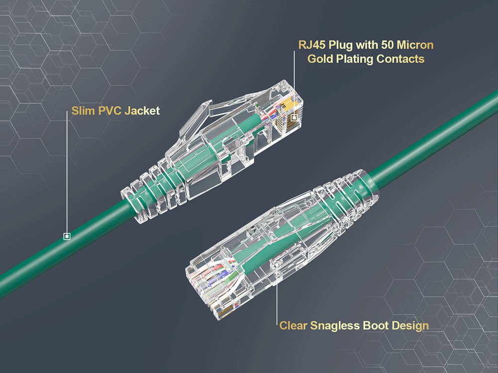 12ft Slim Cat6 28AWG UTP Ethernet Network Patch Cable Snagless, Green
