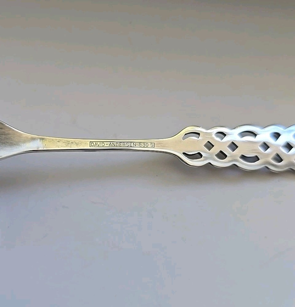 Vintage David Andersen 830 Silver Ringebu Pattern Olive Fork in Original Box