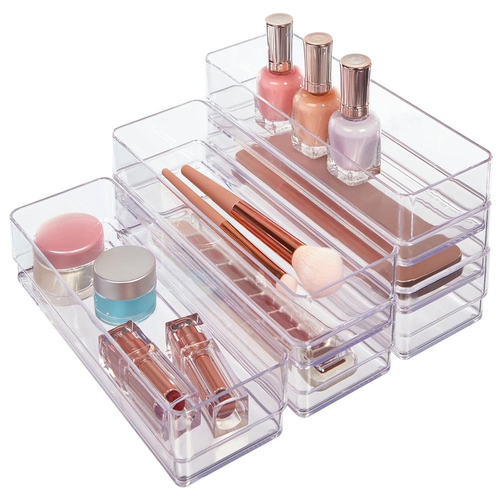 SimpleSort 6-Piece Stackable Clear Drawer Organizer Set | 9" x 3" x 2" Rectan...