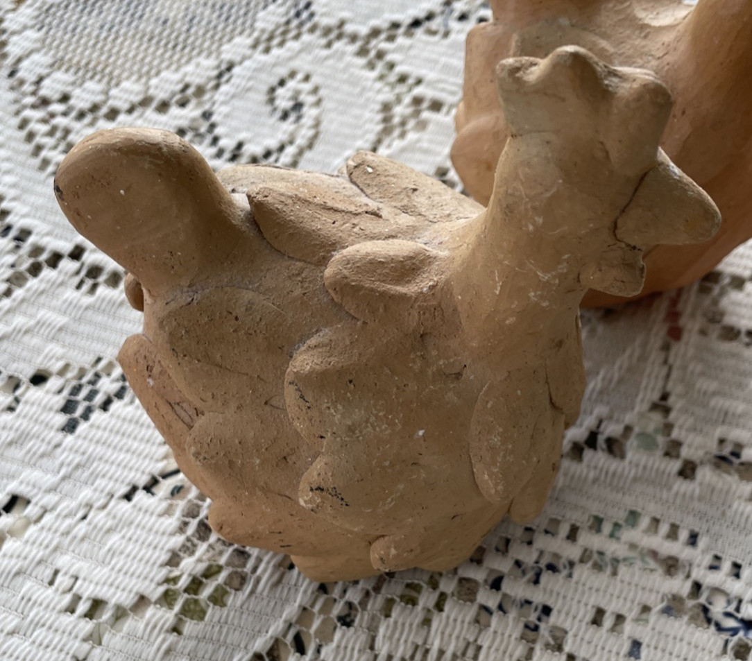 Vintage Set of 3 TERRA COTTA CLAY POTTERY Unique CHICKEN HEN ROOSTER 5"