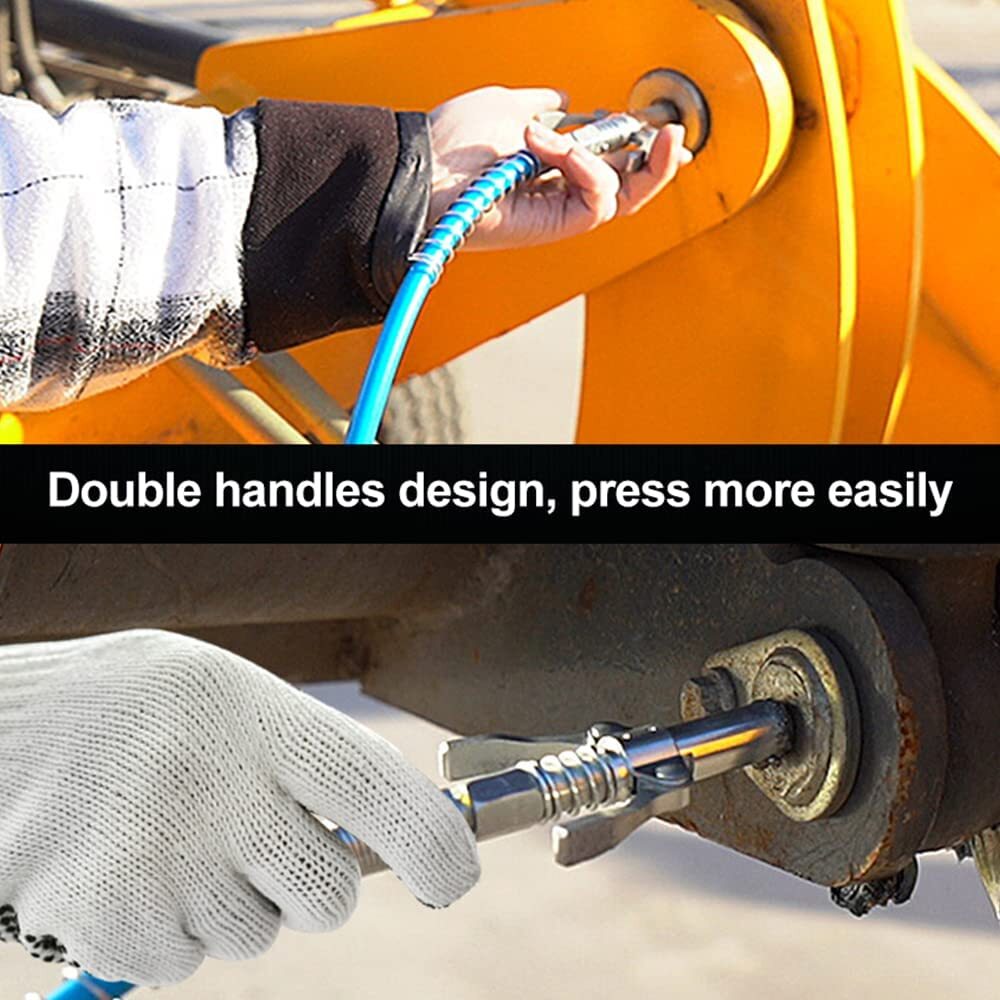 Pneumatic Grease Gun Coupler Quick Lock Release Zerk Fitting Coupling W/12" Hose