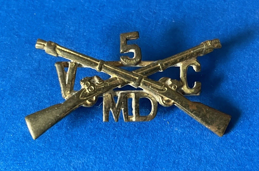 RARE Authentic pre WWII Maryland 5th Veteran's Corps MD Officer Collar Insignia