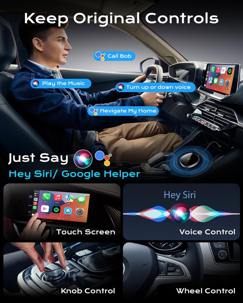 Wireless Carplay Adapter for iPhone Android Auto 2-in-1, Stable, Plug Play ...