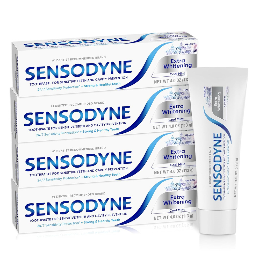 Sensodyne Extra Whitening Toothpaste for Sensitive Teeth, Cool Mint, 4 oz (Pack