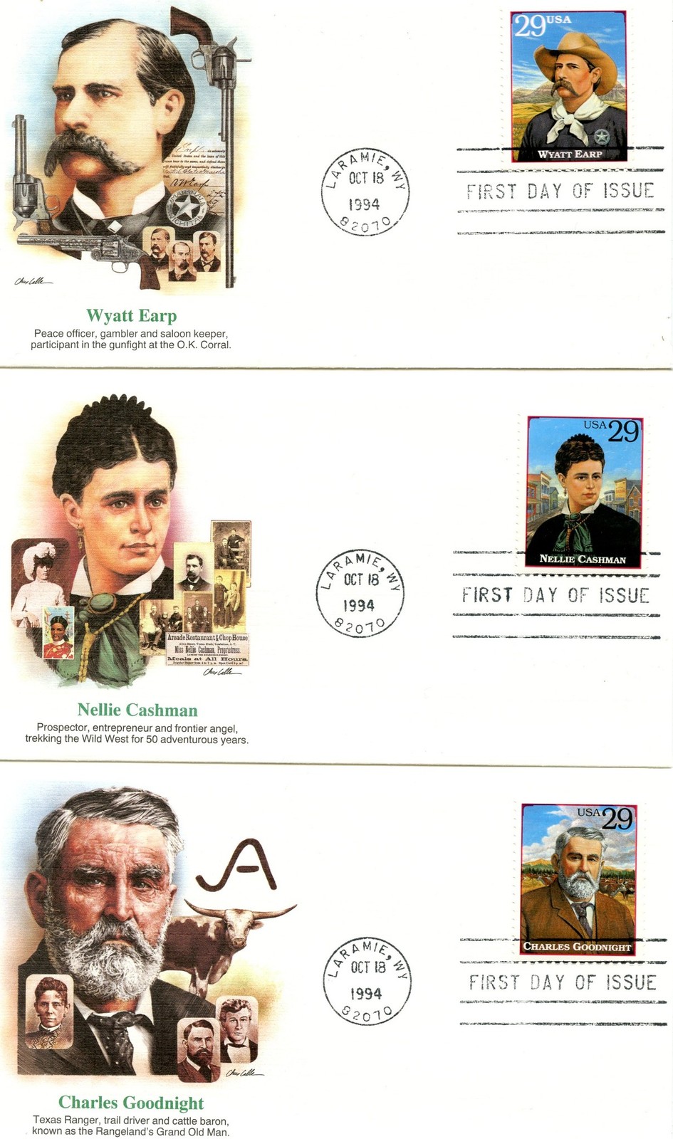 WWLF FLEETWOOD CACHET FDC LEGENDS OF THE WEST 2869a-t COMPLETE SET OF 20 COVERS