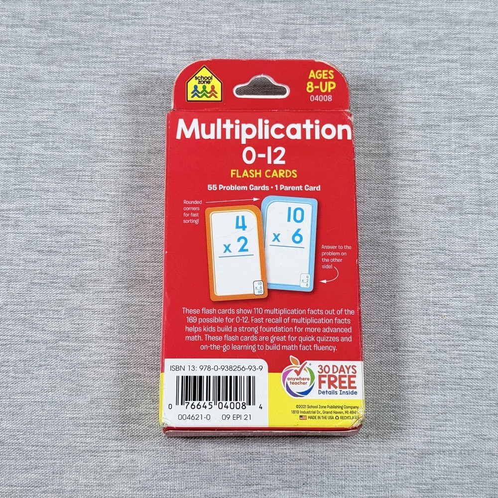 Multiplication Flash Cards 0-12 Flash Cards Elementary Grade Math for Ages 8+