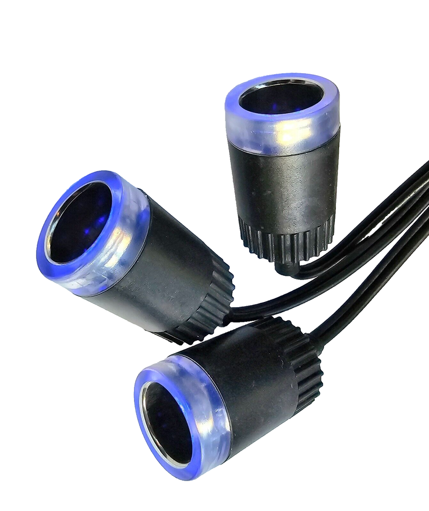 Diesel Light Up 12-Volt 3-Socket Cigarette Lighter Power Adapter- Blue Lights