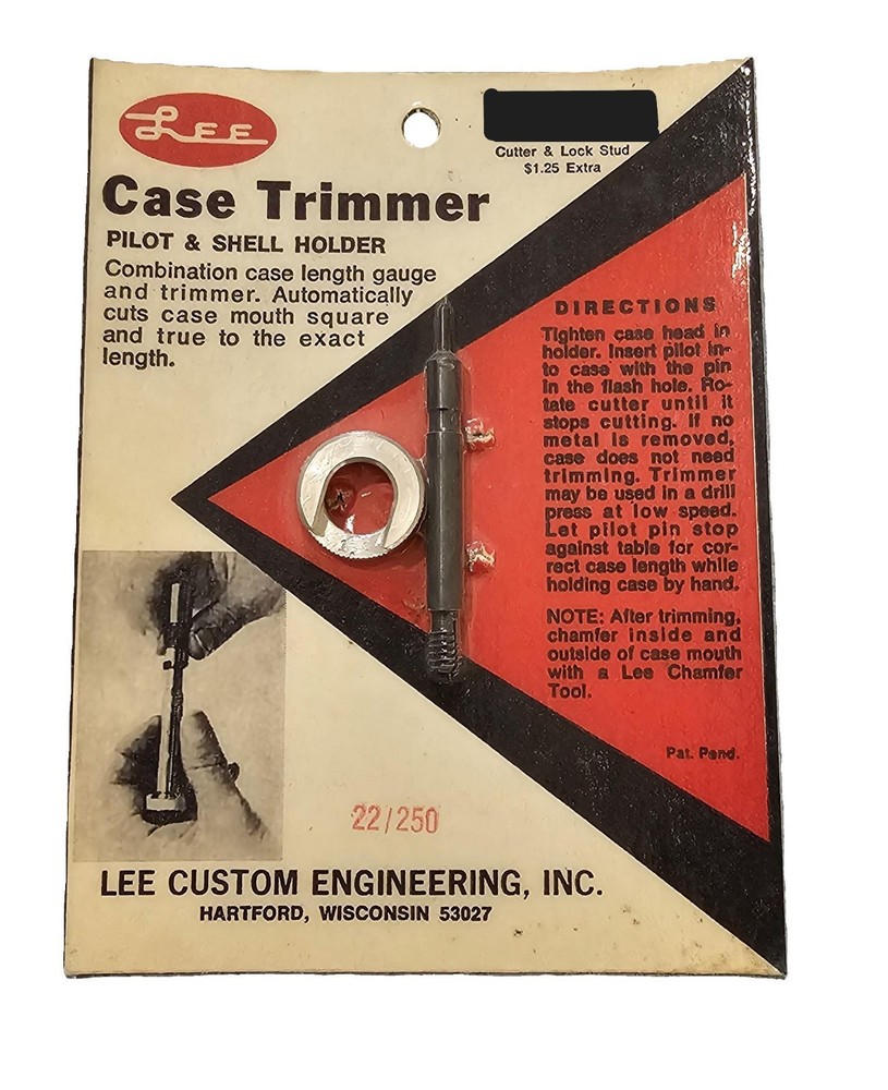 NOS - LEE CUSTOM ENGINEERING CASE TRIMMER PILOT AND SHELL HOLDER - .22-250 REM