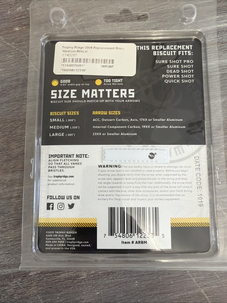 Trophy Ridge Whisker Biscuit Medium Replacement Black #12233 ARBM