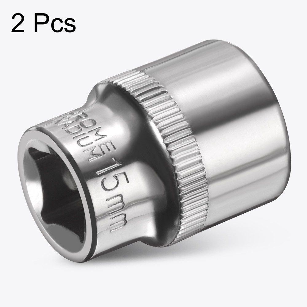 2pcs 12 Points Socket 3/8" Drive 15mm Metric Shallow Impact Socket
