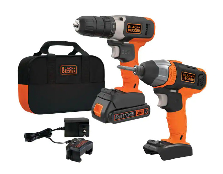 BLACK+DECKER 20-Volt L-Ion Cordless Drill/Impact Driver Combo Kit- BD2KITCDIBC