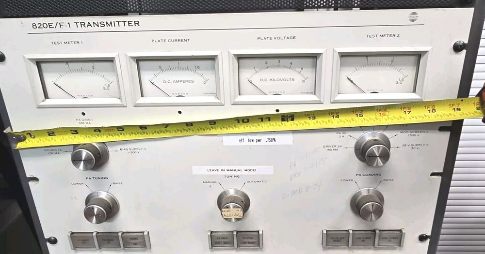 AM Transmitter Radio Front Panel Controls Collins 820 E/F-1