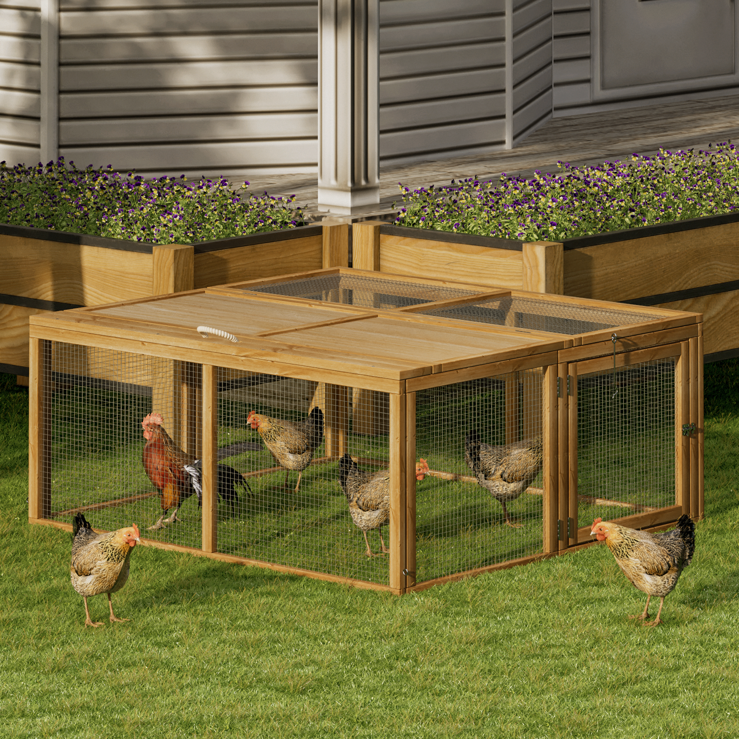 46"Folding Wooden Chicken Coop Cage Rabbit Hutch Natural Small Pet Poultry House