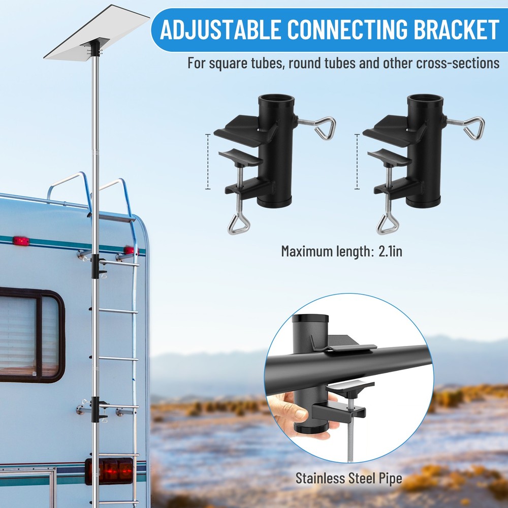 RV Ladder Pole Mount Kit,10ft Adjustable Stainless Steels Bracket with Hardware