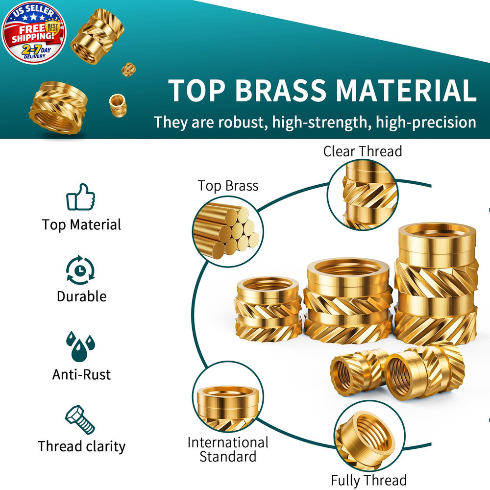300Pcs Threaded Inserts M2 M2.5 M3 M4 M5 M6 Brass Heat Set Insert for Plastic an