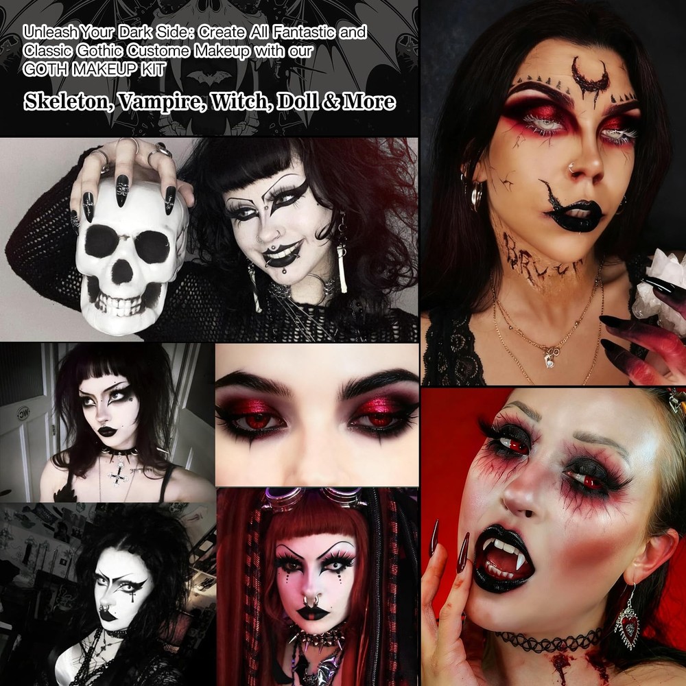 Goth Makeup Kit – Complete Gothic Make up Set for Vampire, Witch, Clown, Emo,...