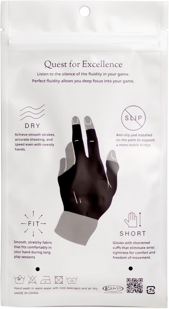 QuickDry Billiard Glove, Left Hand, Black - Large