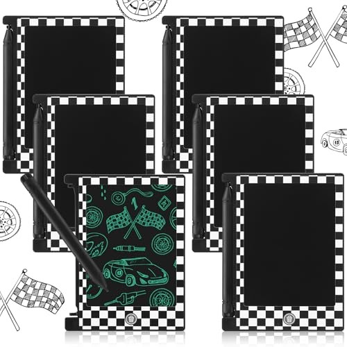 Pack Checked LCD Writing Tablet, 4.'' Plaid Pattern Board Drawing 6 Race Car