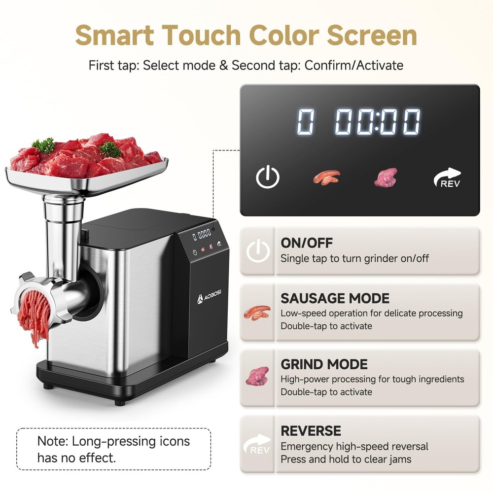 Meat Grinder Electric 3000W Max with Touch Color Screen, Auto-Reverse & Built...