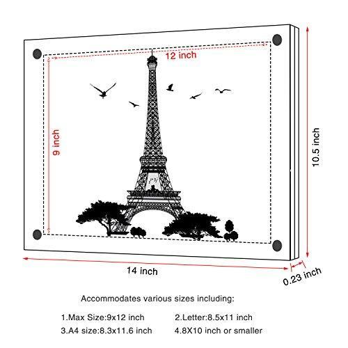 AMEITECH Acrylic Floating Picture Frame, 11x14 Double Panel Clear Wall Mount