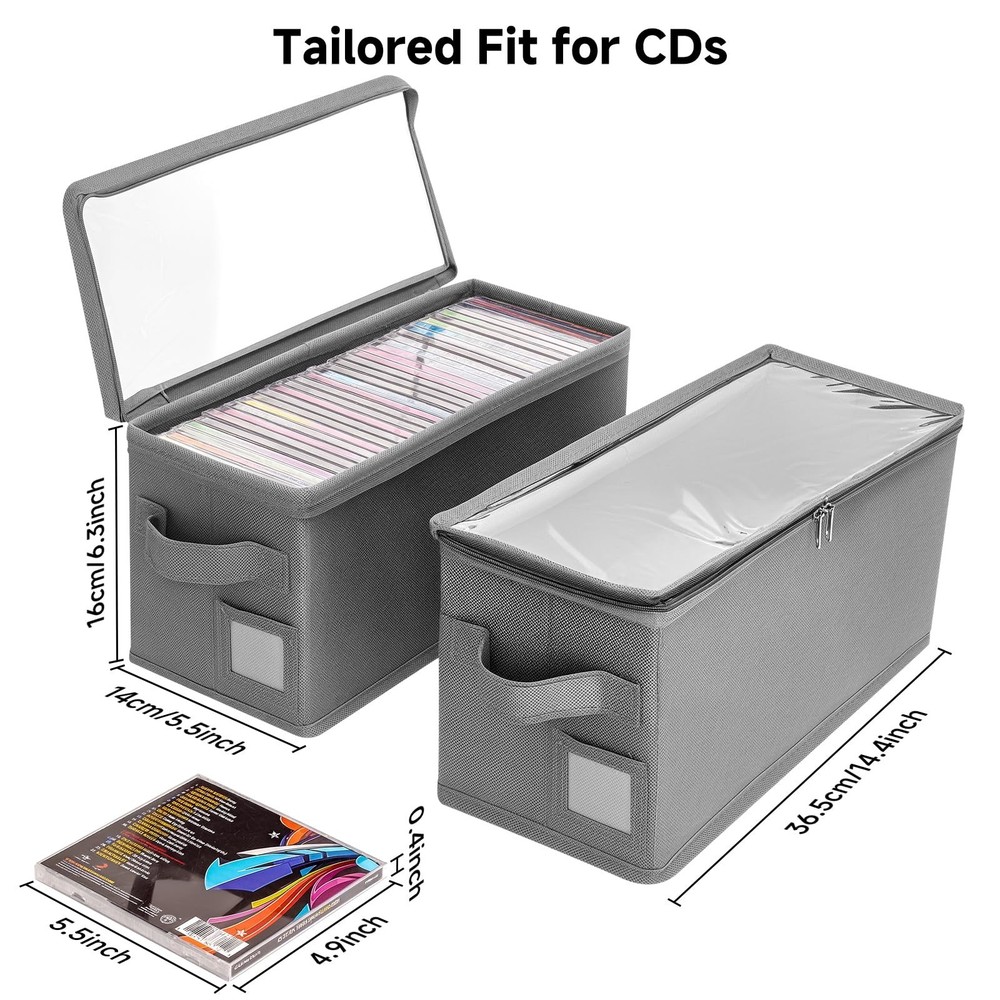 Stackable CD Holder & Storage Case - CD Storage Box Organizer with Lid & Hand...