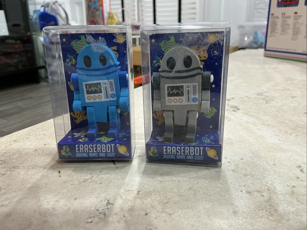 ERASERBOT ROBOT ERASERS, SET OF TWO, MINT IN BOXES