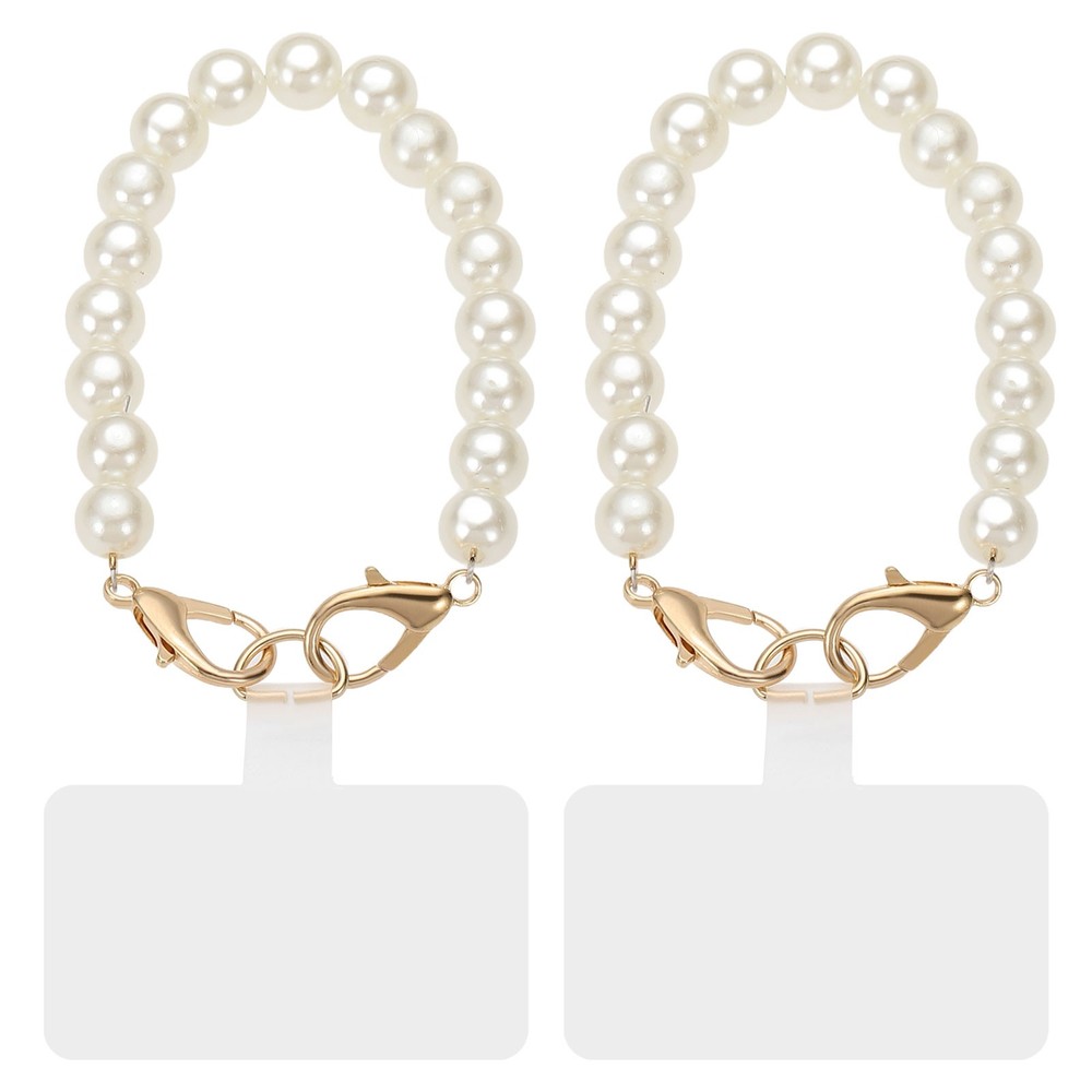 2Pcs Phone Wrist Strap 8" Cellphone Pearl Chain with Tether Tabs & Gold Clasp