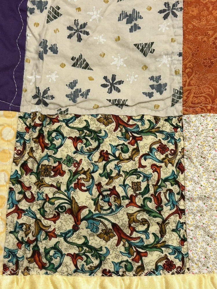 Handmade Patchwork Quilt Throw 47”x36”Yellow ,Multicolor ,floral