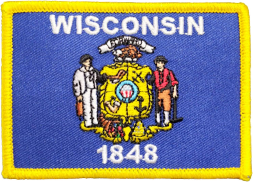 Wisconsin State Flag Rectangle Embroidered Patch, with Iron-On Adhesive