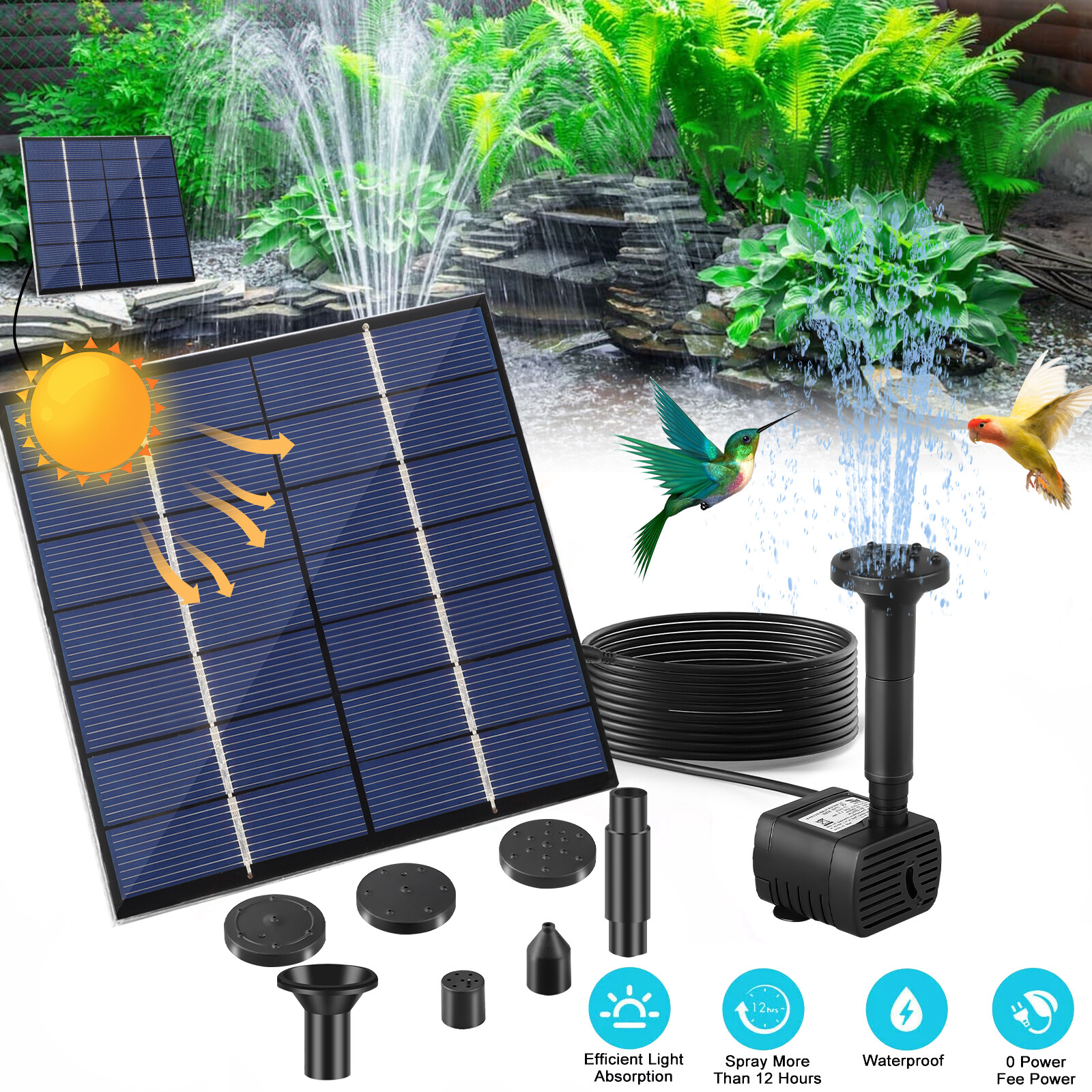 Solar Power Fountain Submersible Water Pump Bird Bath Pond Garden Decor 180L/h