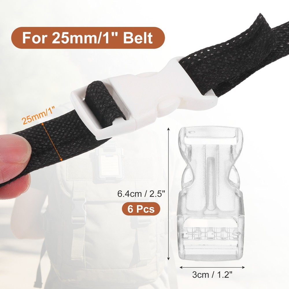 6 Pack Quick Side Release Buckle, 1" Plastic Buckle Clip, Clear