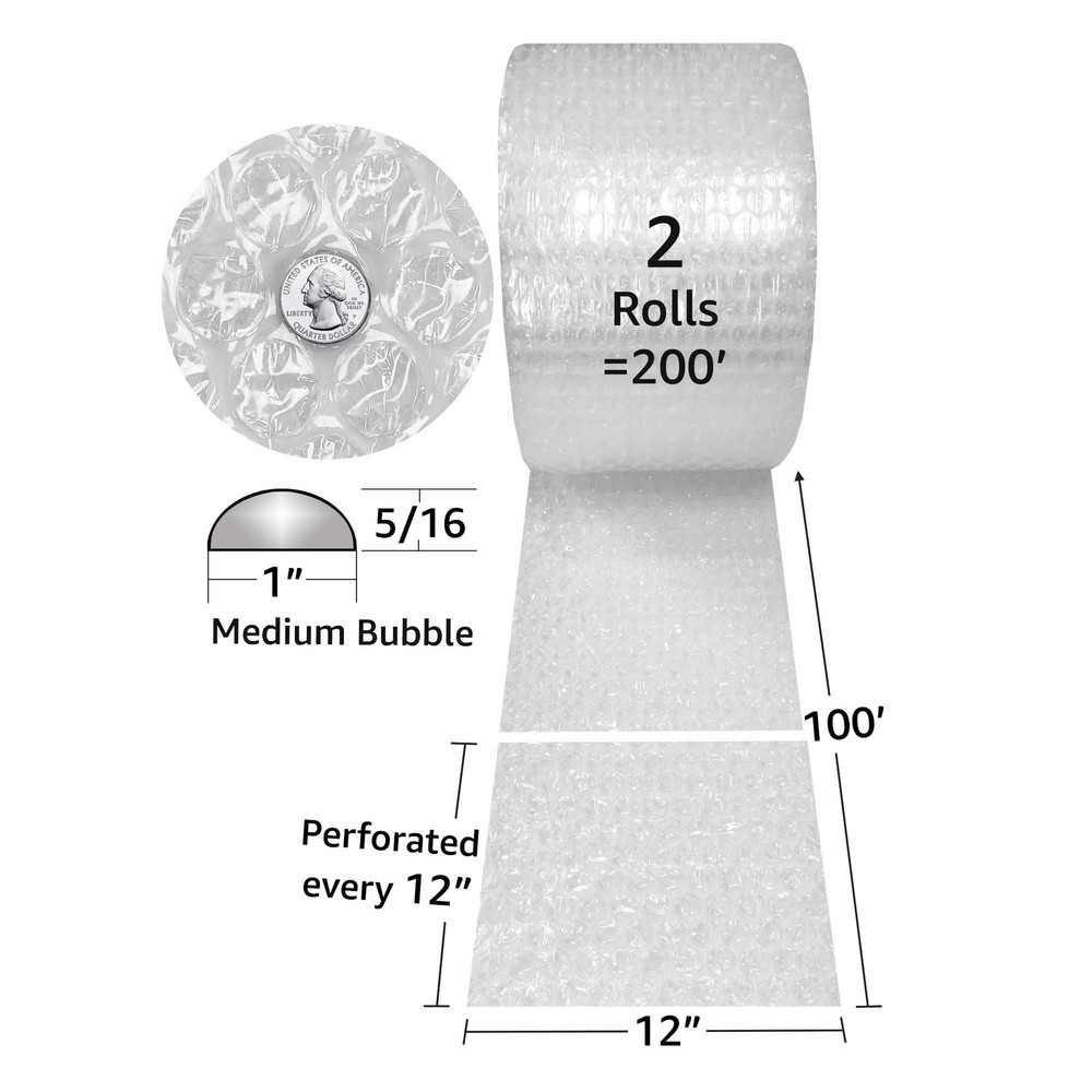 Bubble Roll 200' x 12" Wide - Medium Bubbles 5/16" Wrap for Packaging