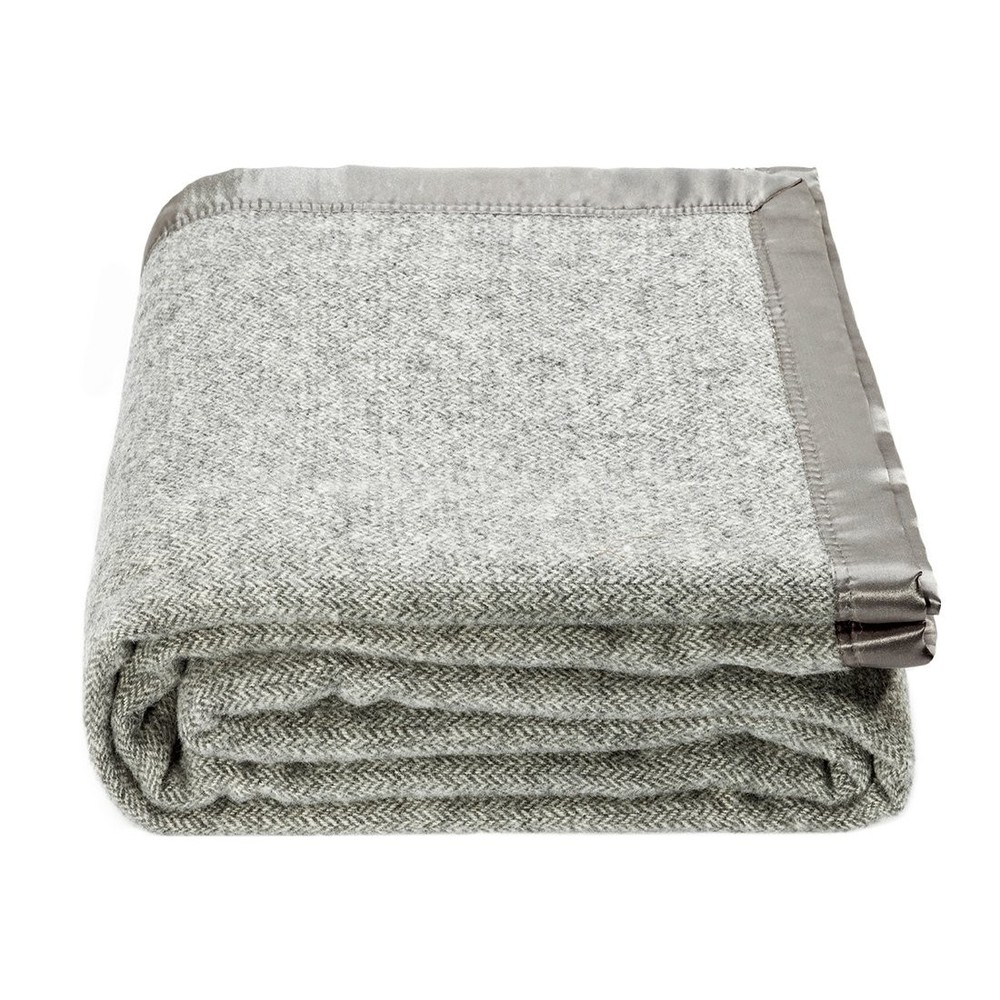 Spencer & Whitney Wool Herringbone Throw Blanket, Grey, Queen Size