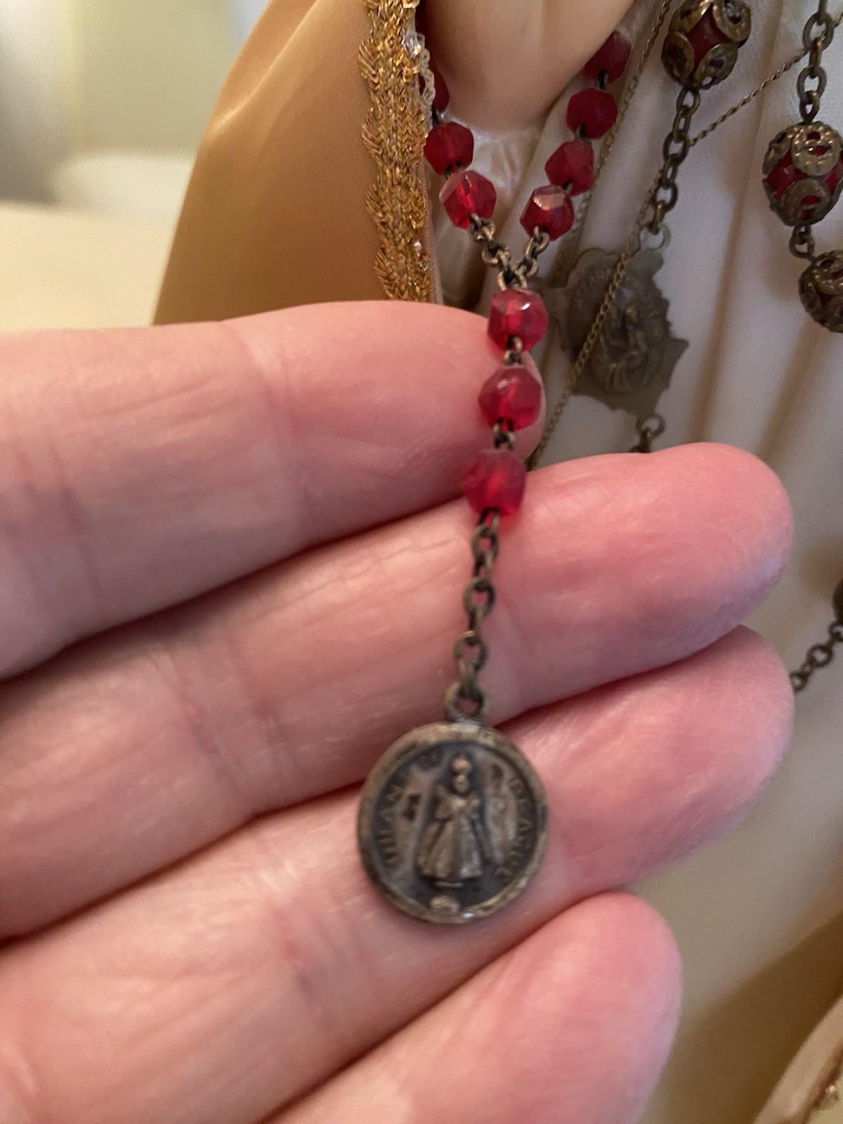 Vintage Infant Of Prague Plaster Statue With Rosary 18' Tall