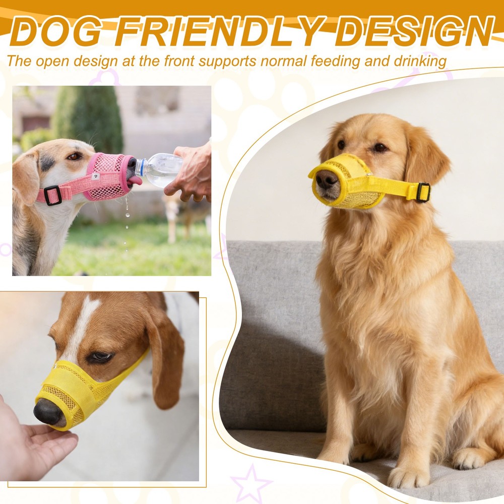 Dog Muzzle Soft Mesh Muzzle Mouth Guard Cover Yellow S