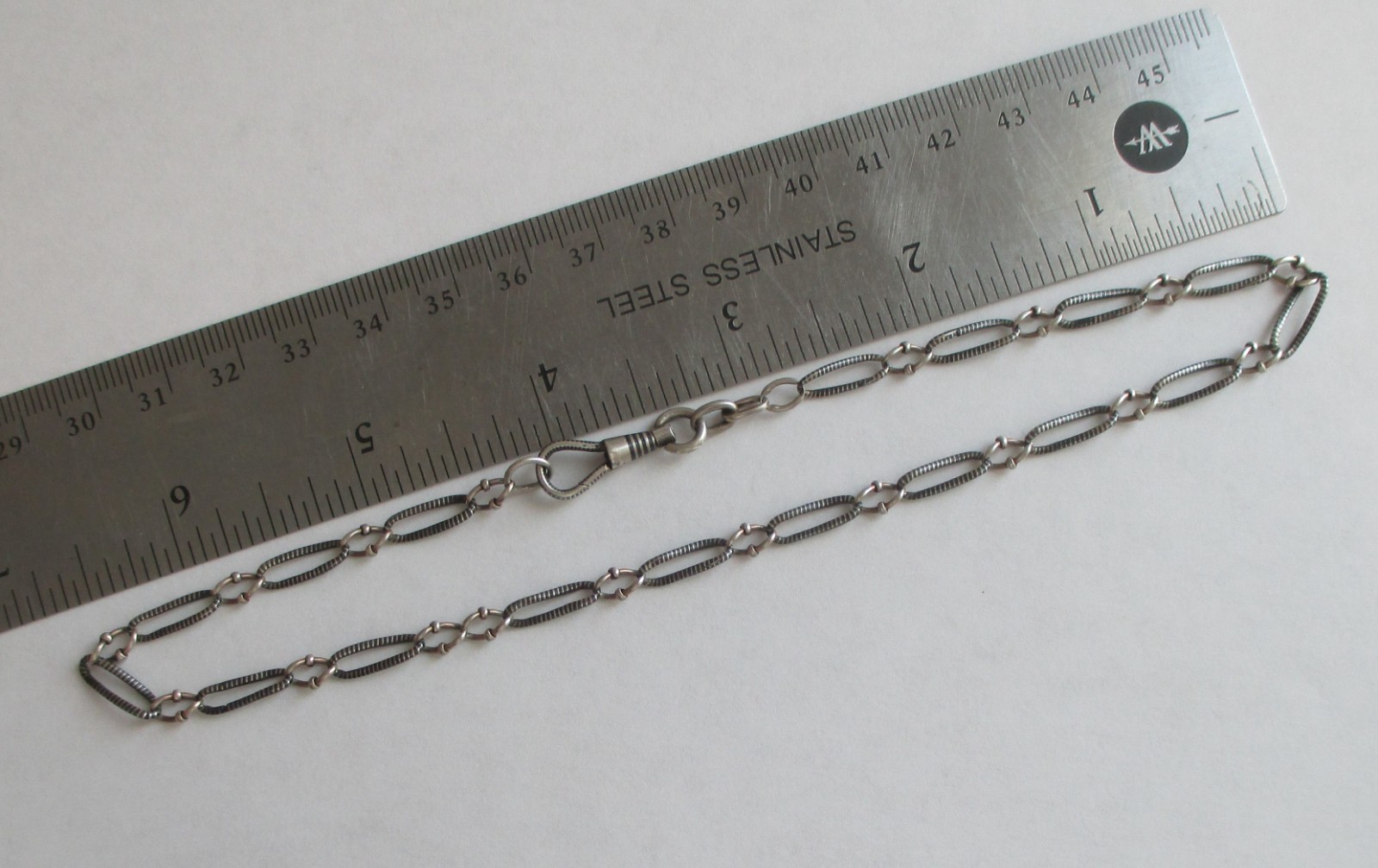 13.75in ANTIQUE 800 SILVER NIELLO WATCH CHAIN w/ DOG CLIP 7.2g