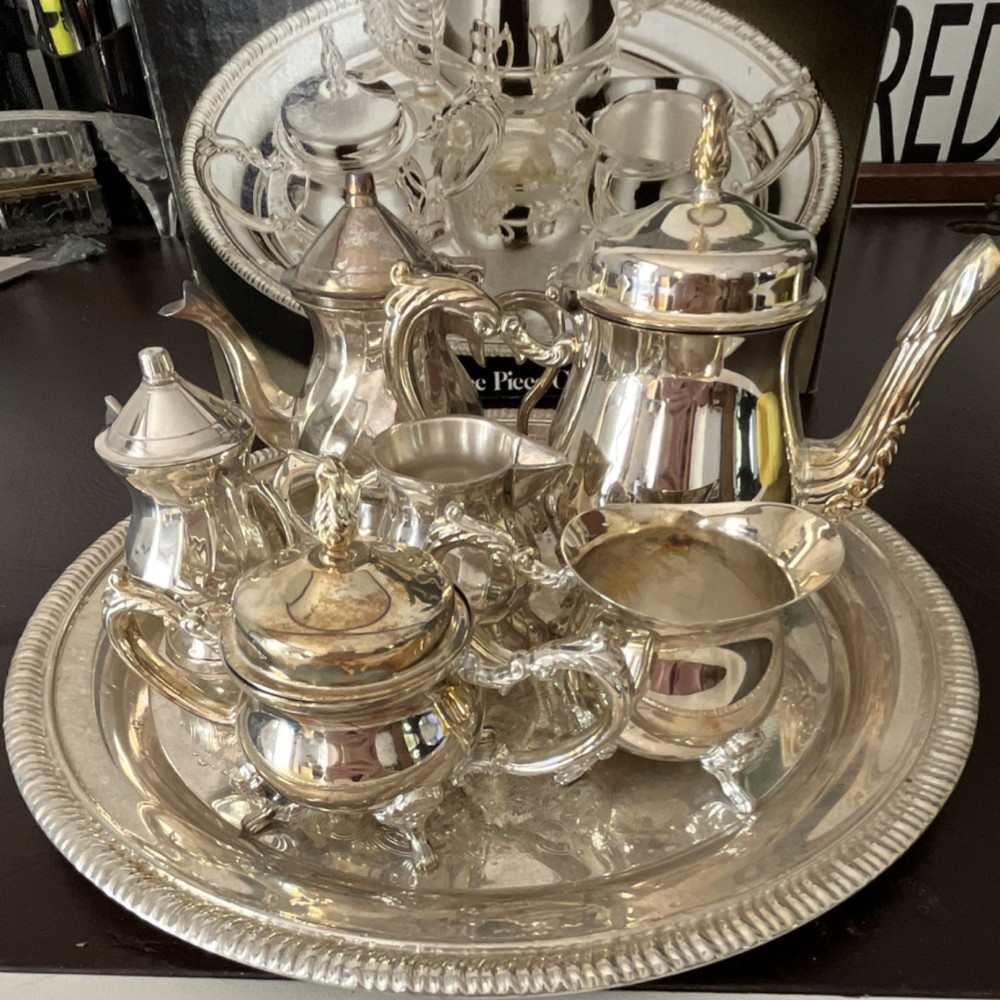 Elegance Silverware Silverplate Tea and Coffee Set with Tray